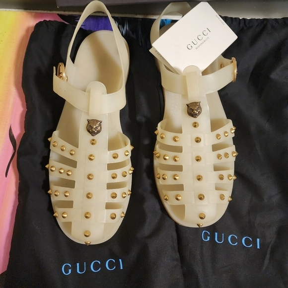 Other - Gucci Rubber Jelly Sandals Studs Tiger Unisex Gucci Size 9 Beige Jelly Studded